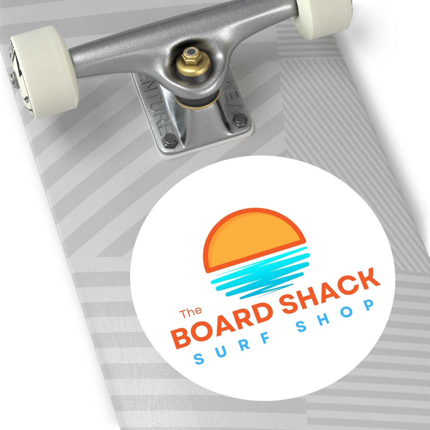 Surf Shop Logo Sticker — "The Board Shack" Round Vinyl Sticker